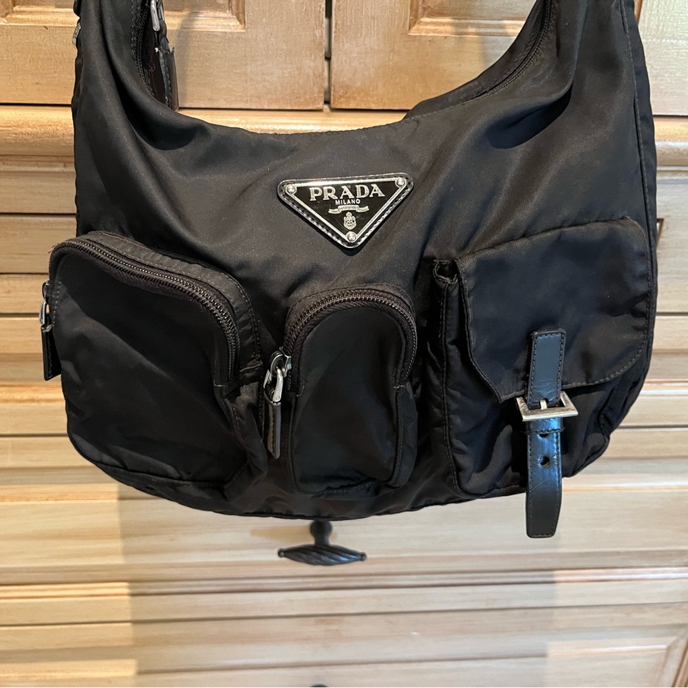 Vintage Authentic Prada Nylon 3 front pocket cross body purse